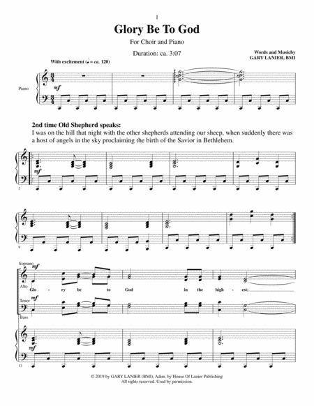 Free Sheet Music Glory Be To God For Satb Choir With Piano Score And Satb Parts Included