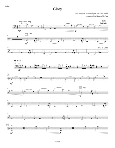 Glory Orchestration Cello Part Sheet Music