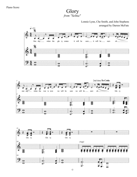 Glory Orchestration Piano Part Sheet Music