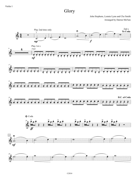 Free Sheet Music Glory Orchestration Violin 1 Part