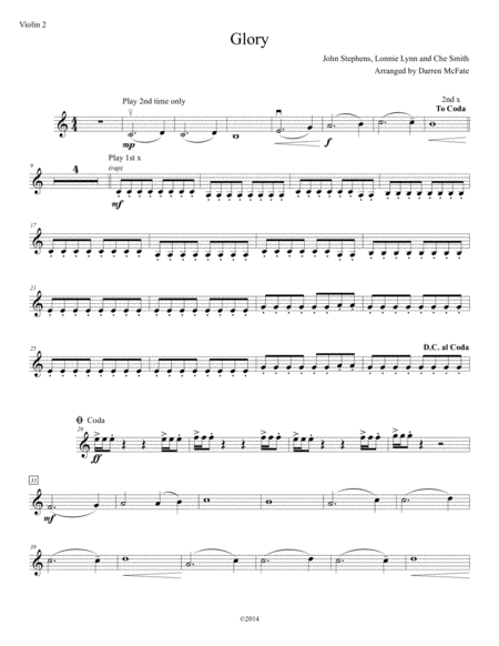 Glory Orchestration Violin 2 Part Sheet Music