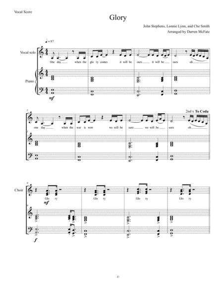 Free Sheet Music Glory Orchestration Vocal Score