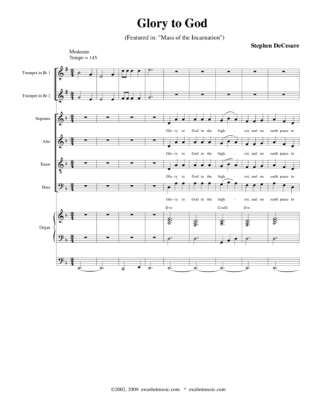 Glory To God From Mass Of The Incarnation Sheet Music