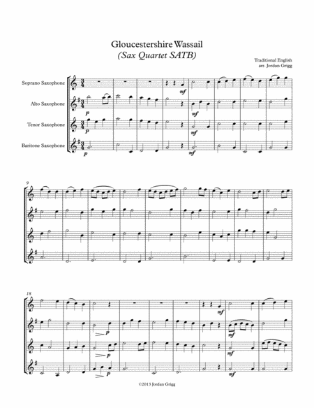 Gloucestershire Wassail Sax Quartet Satb Sheet Music