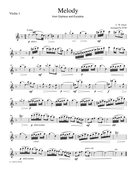 Gluck Melody From Orpheus And Eurydice For String Quartet Cg302 Sheet Music