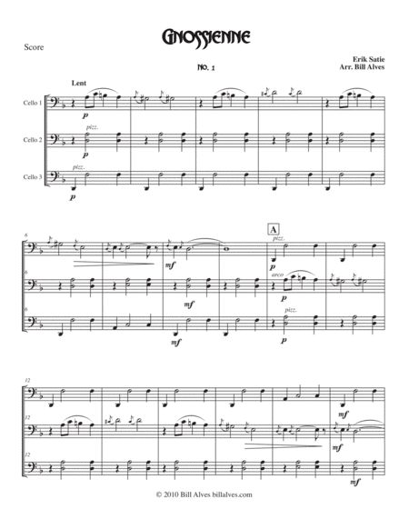 Gnossienne By Erik Satie For Cello Trio Sheet Music