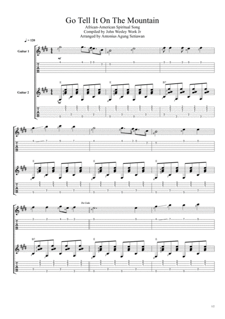 Free Sheet Music Go Tell It On The Mountain Fingerstyle Guitar Duet