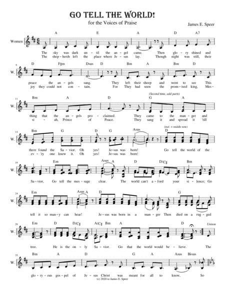 Free Sheet Music Go Tell The World Saa