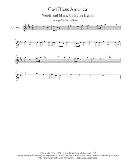 God Bless America Alto Sax Sheet Music