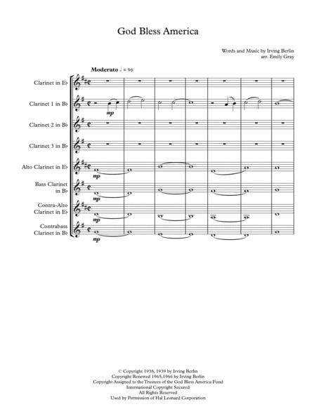 God Bless America Clarinet Choir Sheet Music