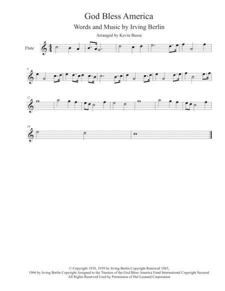 God Bless America Flute Sheet Music