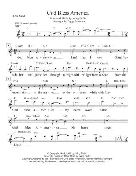 Free Sheet Music God Bless America Vocal C Db In 12 8