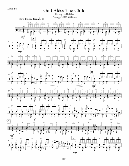 Free Sheet Music God Bless The Child Strings Drum Set