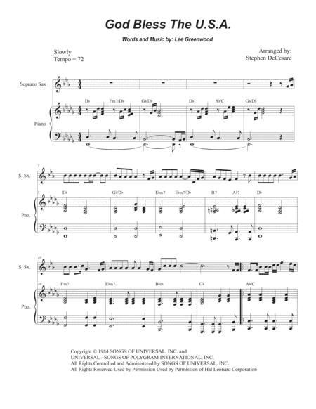 Free Sheet Music God Bless The U A For Soprano Saxophone And Piano