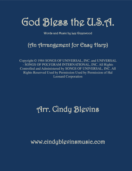 God Bless The Us A Arranged For Easy Harp Sheet Music