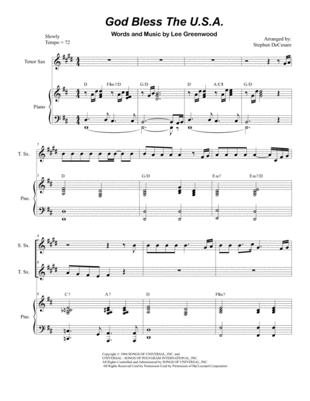 God Bless The Us A Duet For Soprano And Tenor Saxophone Sheet Music