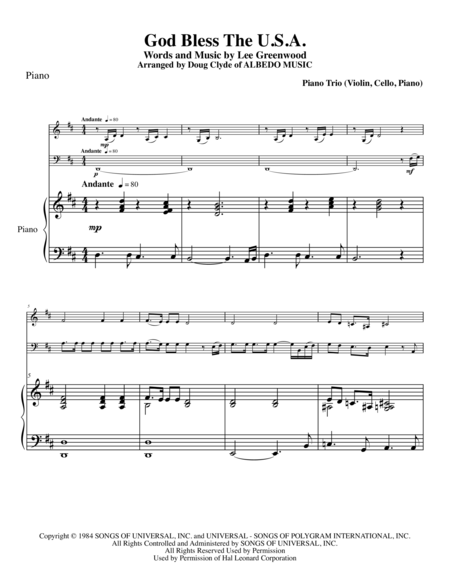 God Bless The Us A For Piano Trio Sheet Music