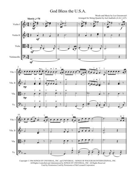 God Bless The Us A For String Quartet 2016 Arranging Contest Entry Sheet Music