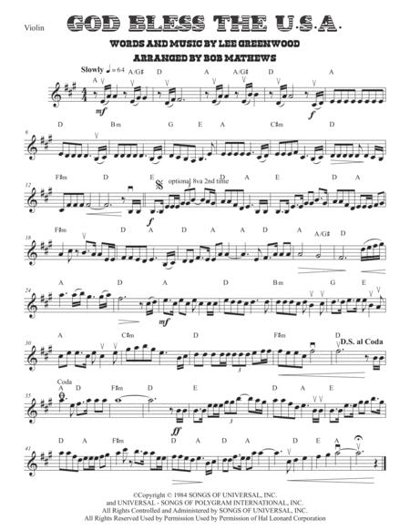 God Bless The Us A For Violin Solo Sheet Music