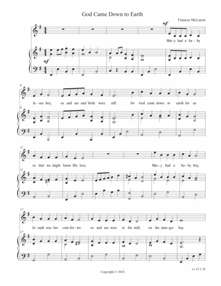 Free Sheet Music God Came Down To Earth