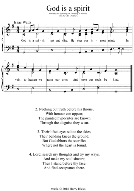 God Is A Spirit A New Tune To A Wonderful Isaac Watts Hymn Sheet Music