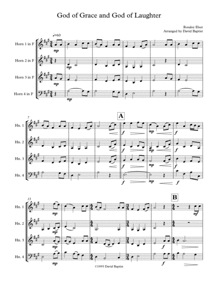 God Of Grace And God Of Laughter For French Horn Quartet Sheet Music