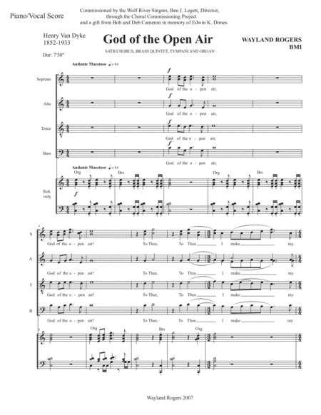 Free Sheet Music God Of The Open Air Piano Vocal Score