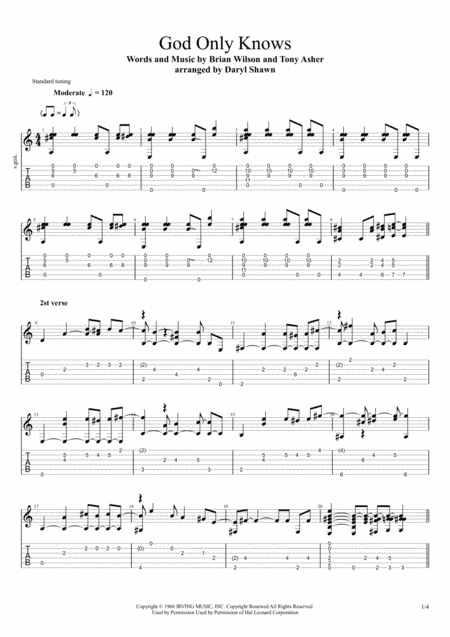 Free Sheet Music God Only Knows For Solo Fingerstyle Guitar
