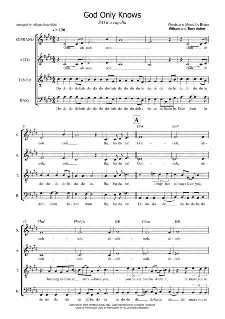 God Only Knows Satb A Capella Sheet Music