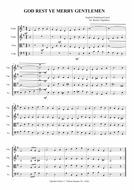 God Rest Ye Merry Gentlemen Arr For String Quartet Sheet Music