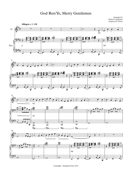 Free Sheet Music God Rest Ye Merry Gentlemen For Clarinet Or Soprano Sax Solo With Piano Accompaniment