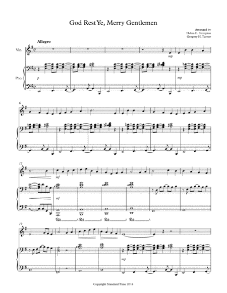 God Rest Ye Merry Gentlemen For Violin Solo With Piano Accompaniment Sheet Music