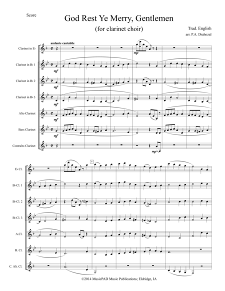 God Rest Ye Merry Gentlemen Traditional English Carol For Clarinet Choir Sheet Music