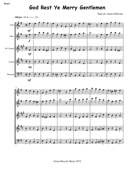 Free Sheet Music God Rest Ye Merry Gentlemen Woodwind Quintet 2018 Holiday Contest Entry