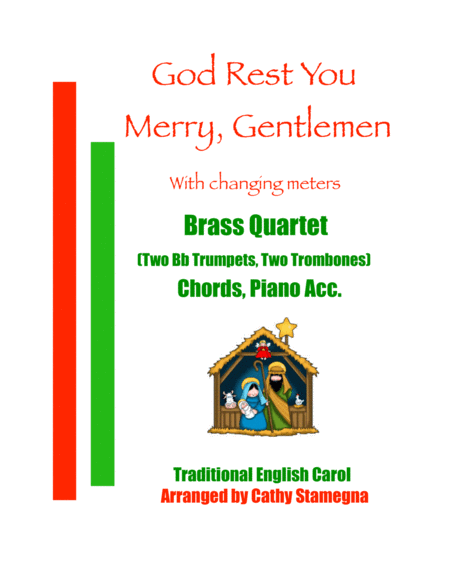 God Rest You Merry Gentlemen Brass Quartet Two Bb Trumpets Two Trombones Chords Piano Acc Sheet Music