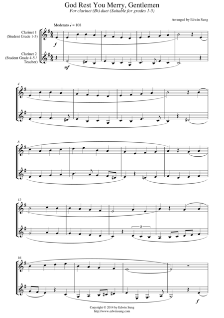 God Rest You Merry Gentlemen For Clarinet Bb Duet Suitable For Grades 1 5 Sheet Music