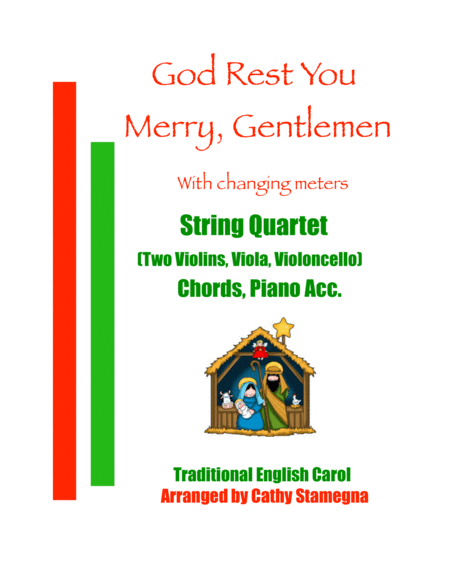 God Rest You Merry Gentlemen String Quartet Two Violins Viola Violoncello Chords Piano Acc Sheet Music