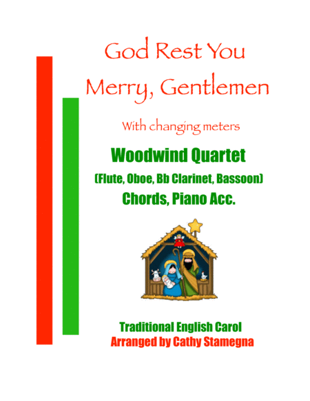 God Rest You Merry Gentlemen Woodwind Quartet Flute Bb Clarinet Oboe Bassoon Chords Piano Acc Sheet Music