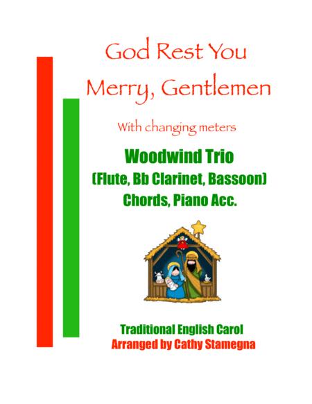 God Rest You Merry Gentlemen Woodwind Trio Flute Bb Clarinet Bassoon Chords Piano Acc Sheet Music