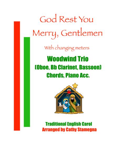 God Rest You Merry Gentlemen Woodwind Trio Oboe Bb Clarinet Bassoon Chords Piano Acc Sheet Music