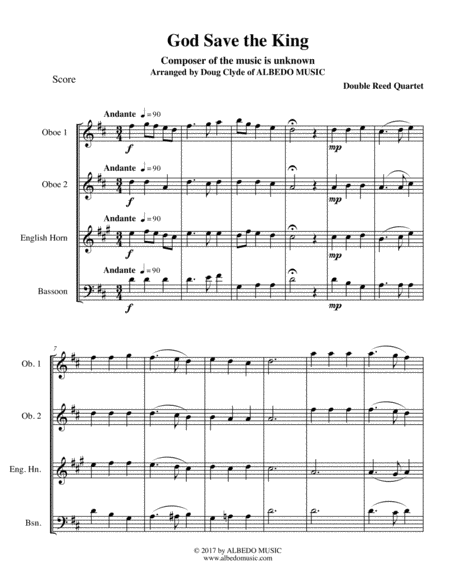 God Save The King For Double Reed Quartet Sheet Music