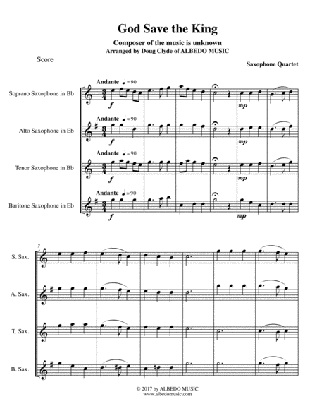 God Save The King For Saxophone Quartet Sheet Music