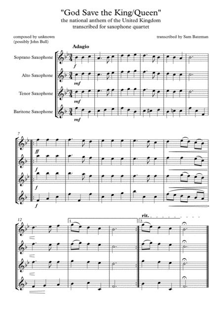 Free Sheet Music God Save The King Queen