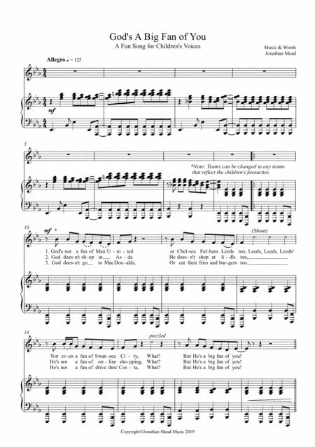 Gods A Big Fan Of You A Fun Song For Childrens Voices Sheet Music