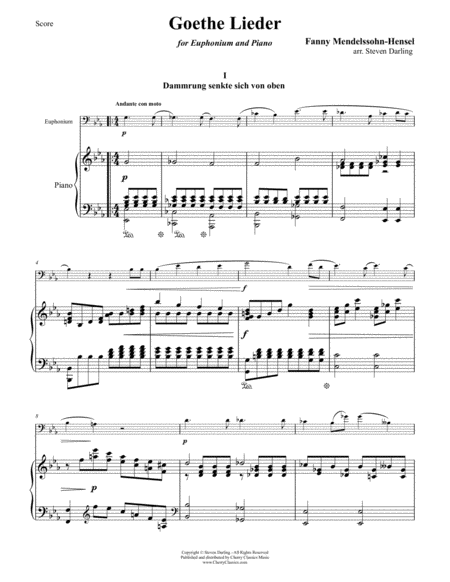 Goethe Lieder For Euphonium Solo And Piano Sheet Music