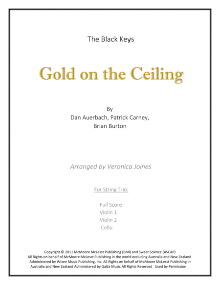 Free Sheet Music Gold On The Ceiling For String Trio Violin 1 Violin 2 Cello