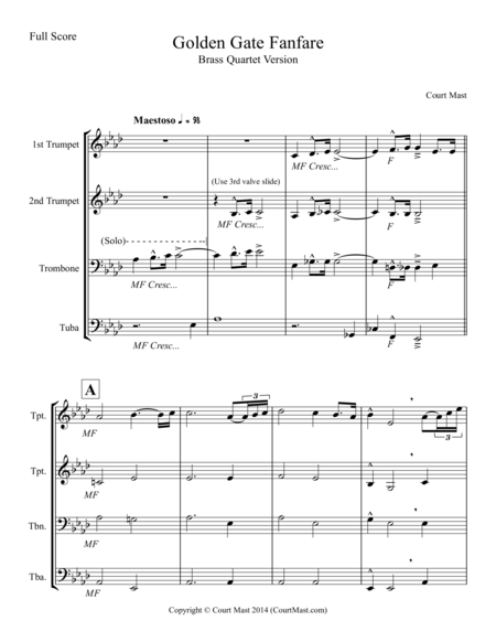 Golden Gate Fanfare Brass Quartet Version Sheet Music