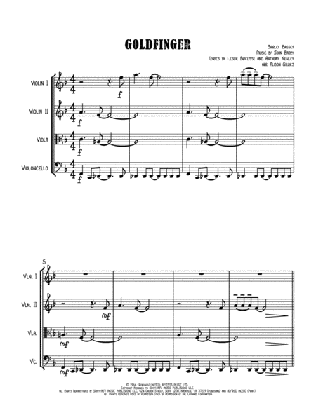 Goldfinger String Quartet Sheet Music