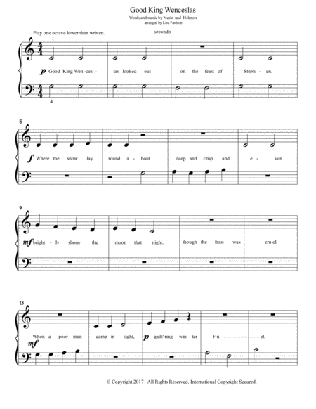 Free Sheet Music Good King Wenceslas 1 Piano 4 Hands Primer Level