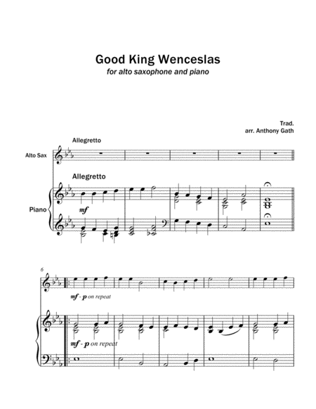 Good King Wenceslas Alto Saxophone And Piano Sheet Music